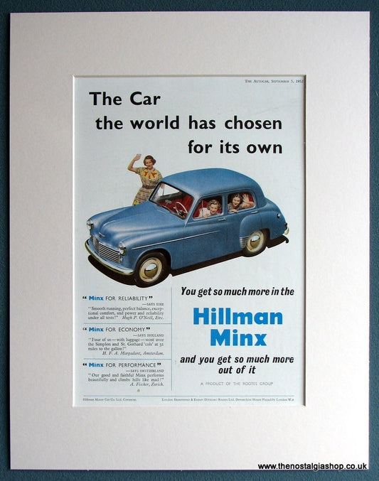 Hillman Minx 1952 Original Advert (ref AD1711)