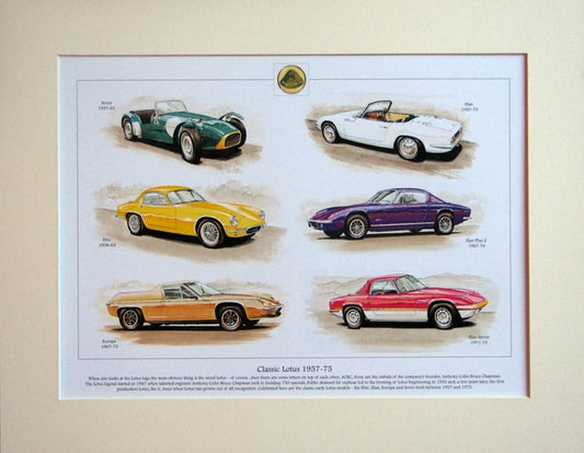 Lotus Classic cars 1957 - 75  Mounted Print