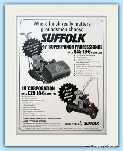 Suffolk Super Punch Mowers. Set of 2 Original Adverts 1968 (ref AD4647)