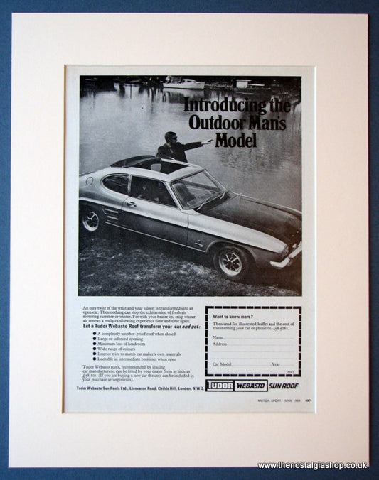 Tudor Webasto Sun Roof on Ford Capri. Original advert 1969 (ref AD1122)