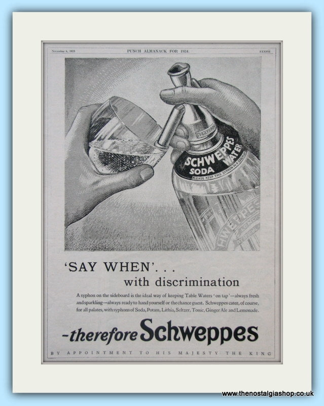 Schweppes Soda Water Original Advert 1934 (ref AD4974)