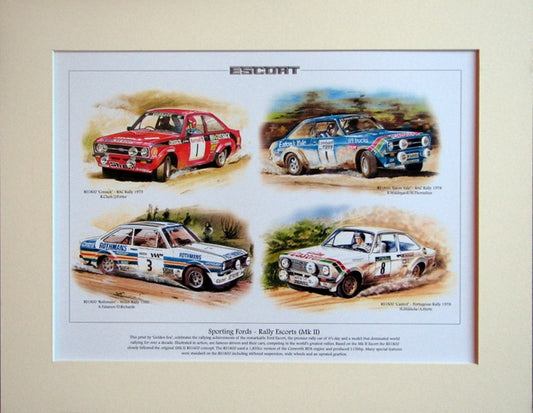 Ford Rally Escorts  Mk II  Mounted print