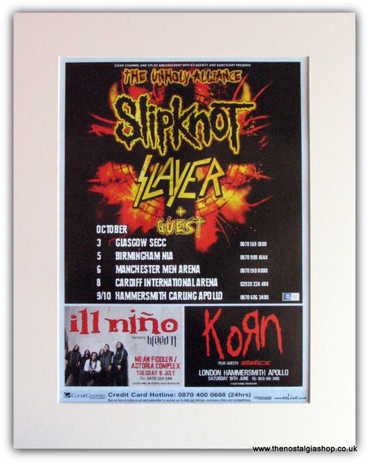 Slipknot, Slayer, The Unholy Alliance Tour Advert 2004 (ref AD1776)