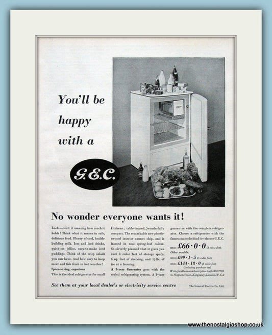 G.E.C Refrigerator Original Advert 1955 (ref AD2588)