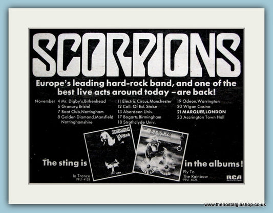 Scorpions Nov Tour Original Advert 1974 (ref AD2074)