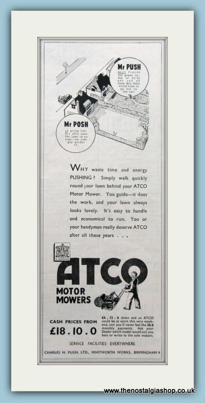 Atco Motor Mowers. Set of 2 Original Adverts 1938 (ref AD4593)