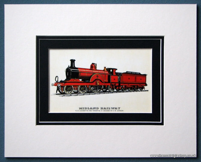 Midland Railway 4-2-2 Locomotive Mounted Print (ref SP49)