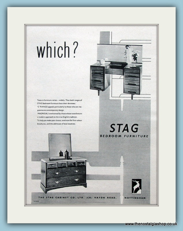 Stag Bedroom Furniture. Original Advert 1959 (ref AD2411)