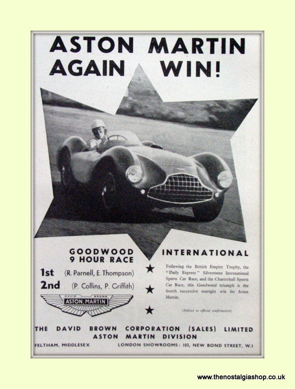 Aston Martin Goodwood Race Original Advert 1953 (ref AD6763)