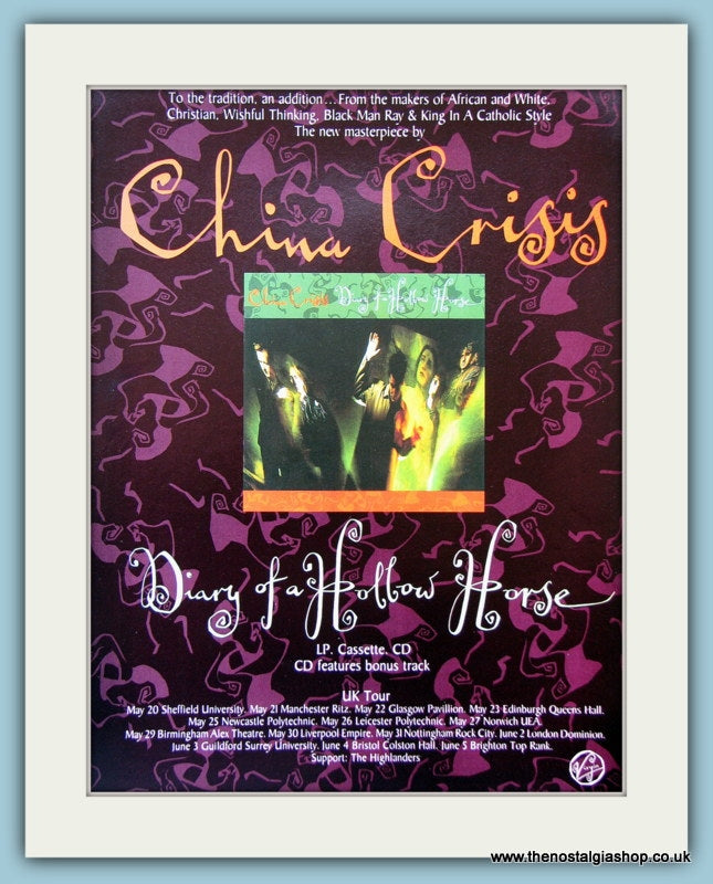 China Crisis Diary Of A Hollow Horse Original Music Advert 1989 (ref AD3790)