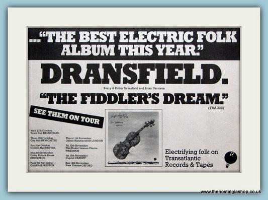 Dransfield, The Fiddler's Dream. 1976 Original Advert (ref AD2063)