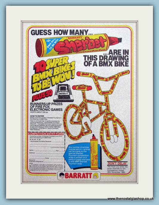 Barratt Sherbet BMX Bike Competition Original Advert 1983 (ref AD2632)