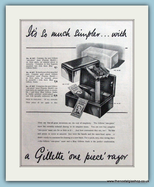 Gillette One Piece Razor. Original Advert 1938 (ref AD4511)