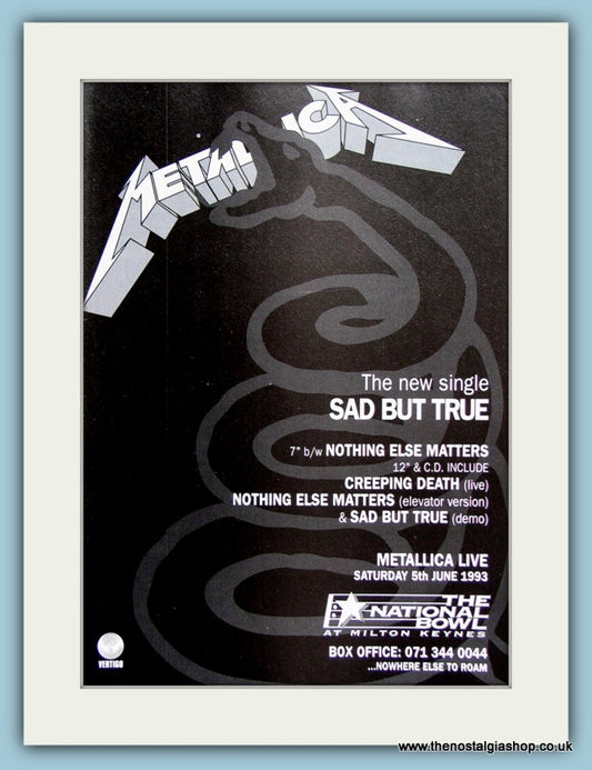 Metallica - Sad But True 1993 Original Advert (ref AD2914)