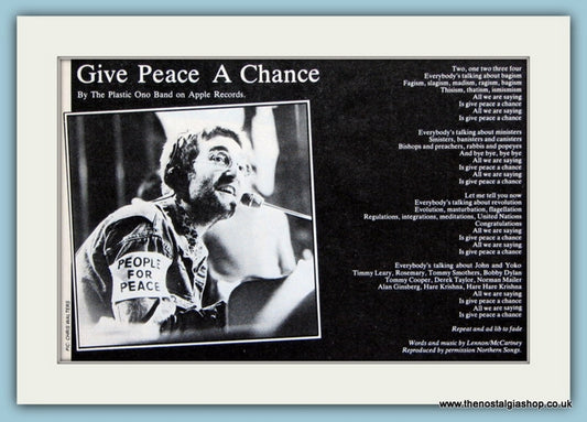 Plastic Ono Band. Give Peace a Chance. Original Advert 1981 (ref AD1955)