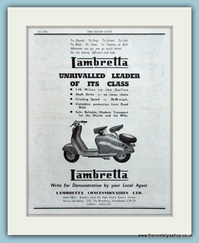 Lambretta Scooter Original Advert 1952 (ref AD4192)