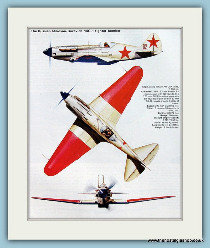 Russian Mikoyan-Gurevich MiG-1 Fighter Bomber Aircraft. Print (ref PR575)