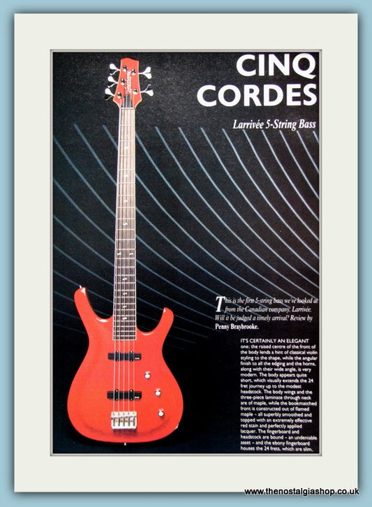 Cinq Cordes Larrivee 5 String Bass Guitar Original Advert 1989 (ref AD2704)