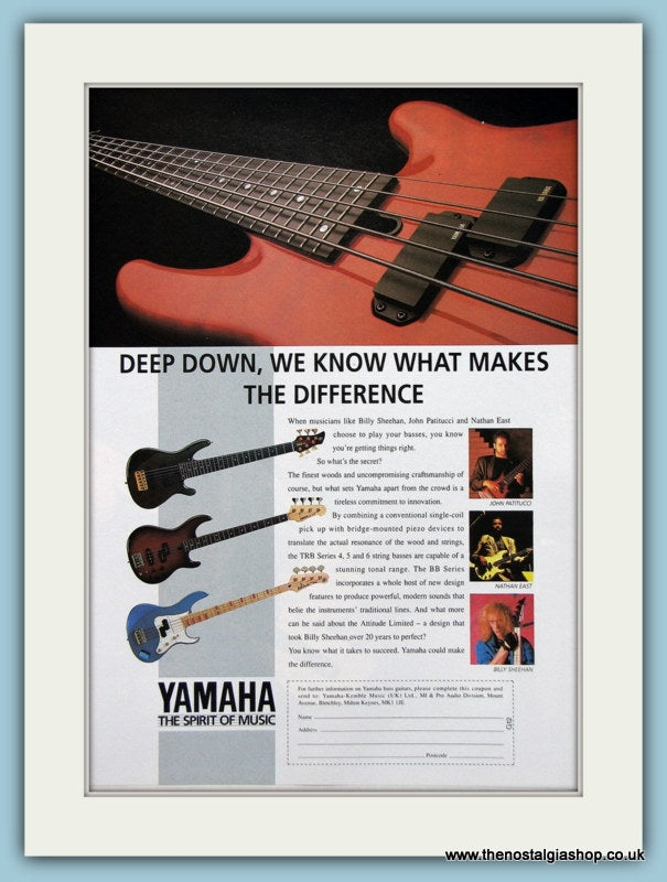 Yamaha Guitars John Patitucci, Nathan East, Billy Sheehan On Front Of Original Advert 1990 (ref AD2706)