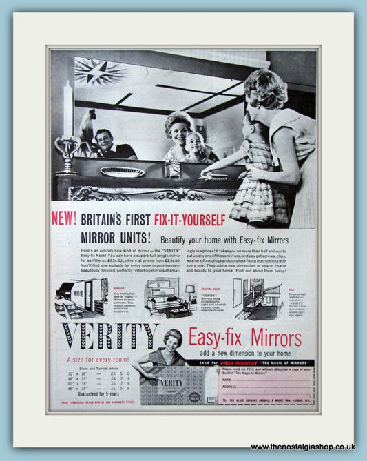 Verity Mirrors Fix-It-Yourself Original Advert 1961 (ref AD4689)