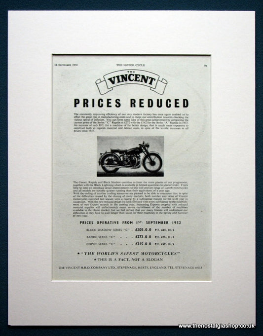 Vincent Motorcycles  Original advert 1952 (ref AD1248)