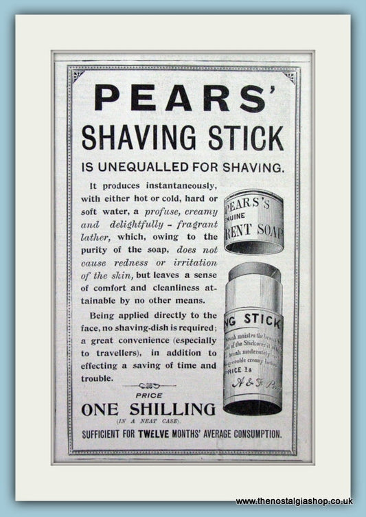 Pears' Shaving Stick. Original Advert 1899 (ref AD6008)