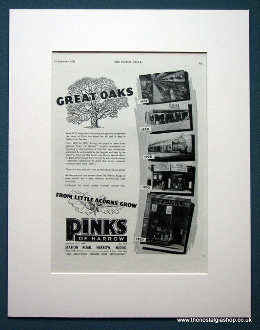 Pinks of Harrow Motorcycle Dealers. Original advert 1951 (ref AD1308)