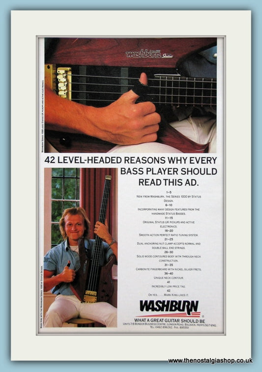 Washburn Guitars with Mark King. Original Advert 1989 (ref AD2692)