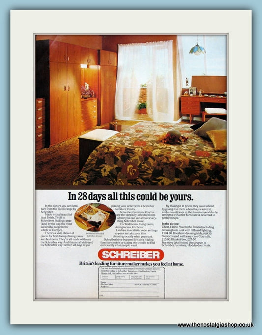 Schreiber Bedroom Furniture. Original Advert 1974 (ref AD2414)