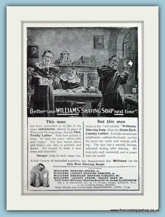 Williams' Shaving Soaps. Original Advert 1899 (ref AD6024)