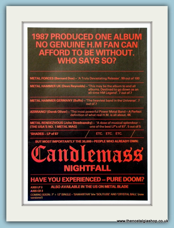 Candlemass Nightfall, set of 2 Original Adverts 1987 (ref AD4135)