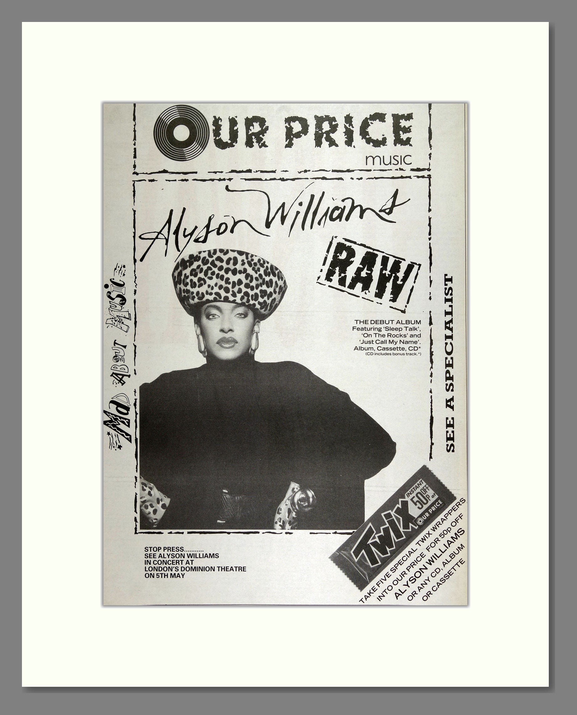 Alyson Williams - RAW. Vintage Advert 1989 (ref AD16017)