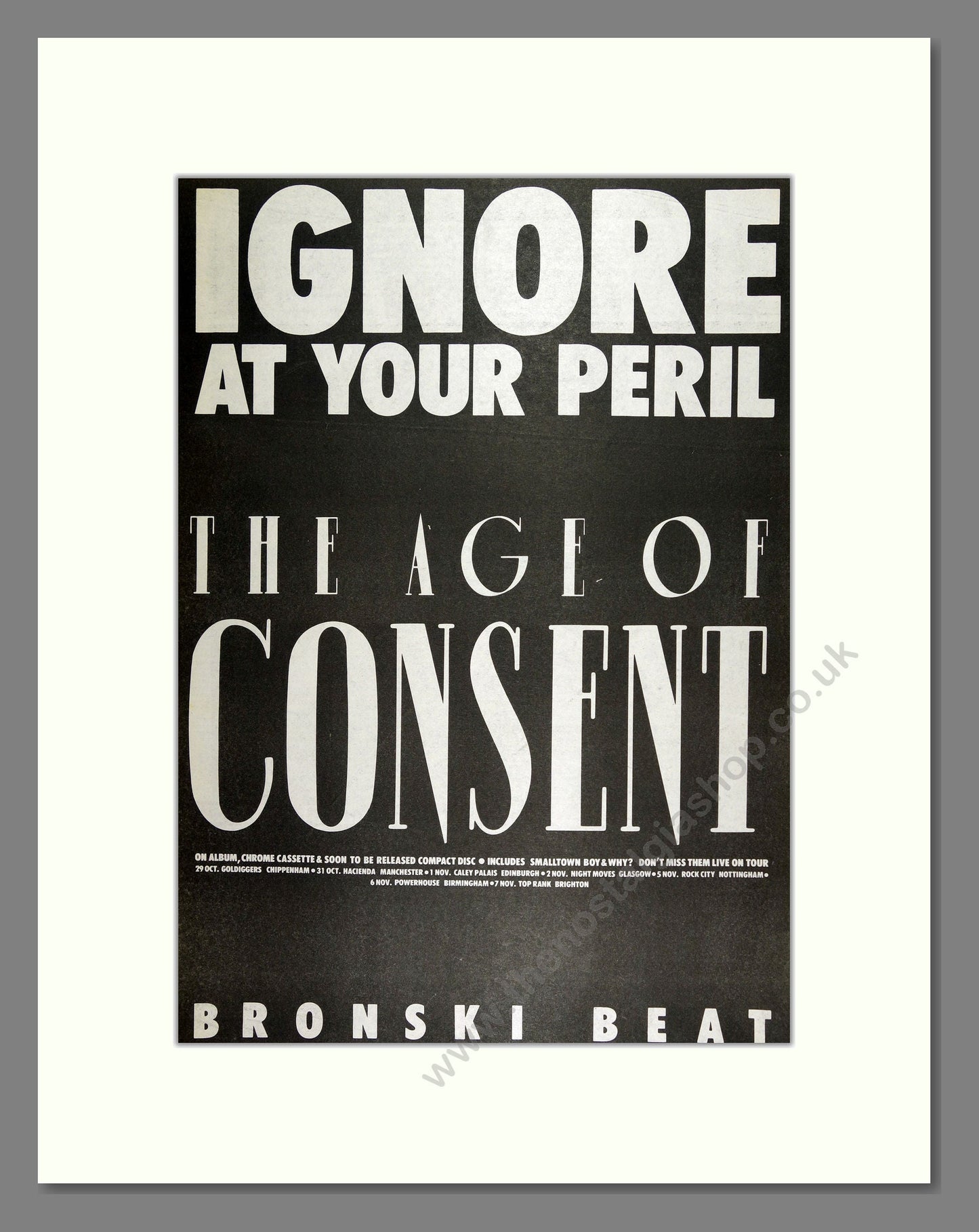 Bronski Beat - The Age of Consent. Vintage Advert 1984 (ref AD16055)