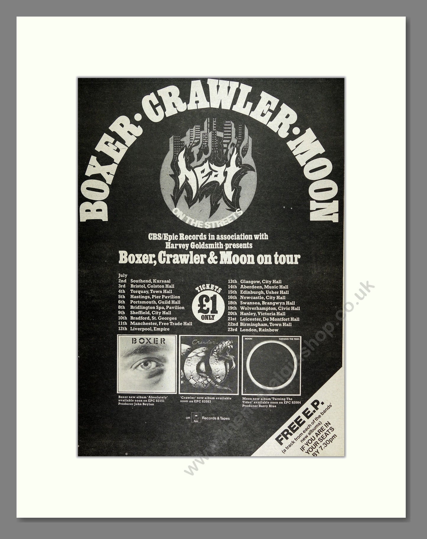 Boxer, Crawler and Moon - UK Tour. Vintage Advert 1977 (ref AD16060)