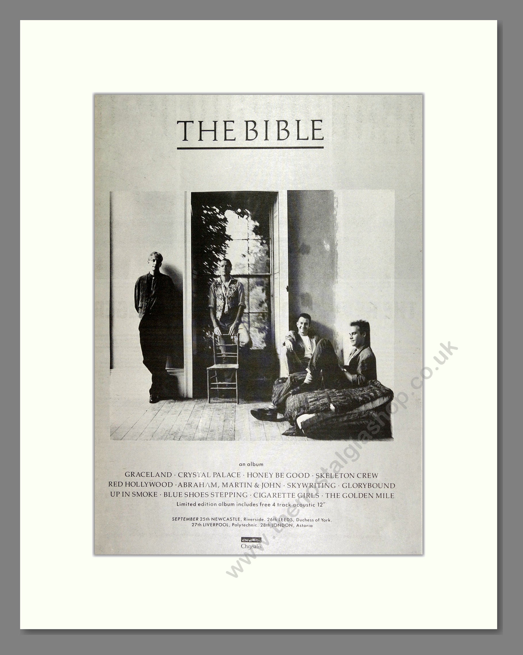 Bible (The) - An Album and UK Tour. Vintage Advert 1989 (ref AD16095)