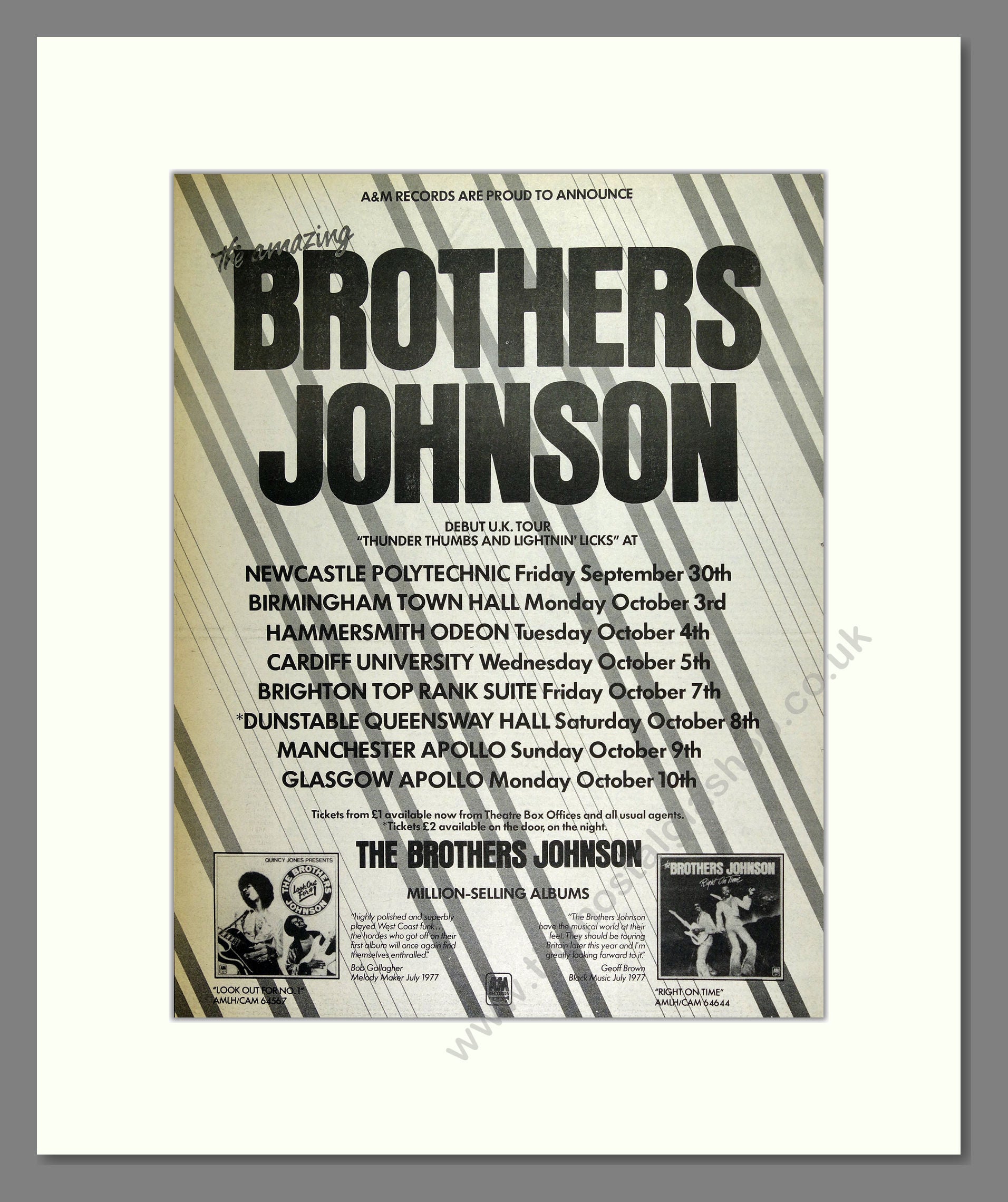 Brothers Johnson - UK Tour. Vintage Advert 1977 (ref AD16097)