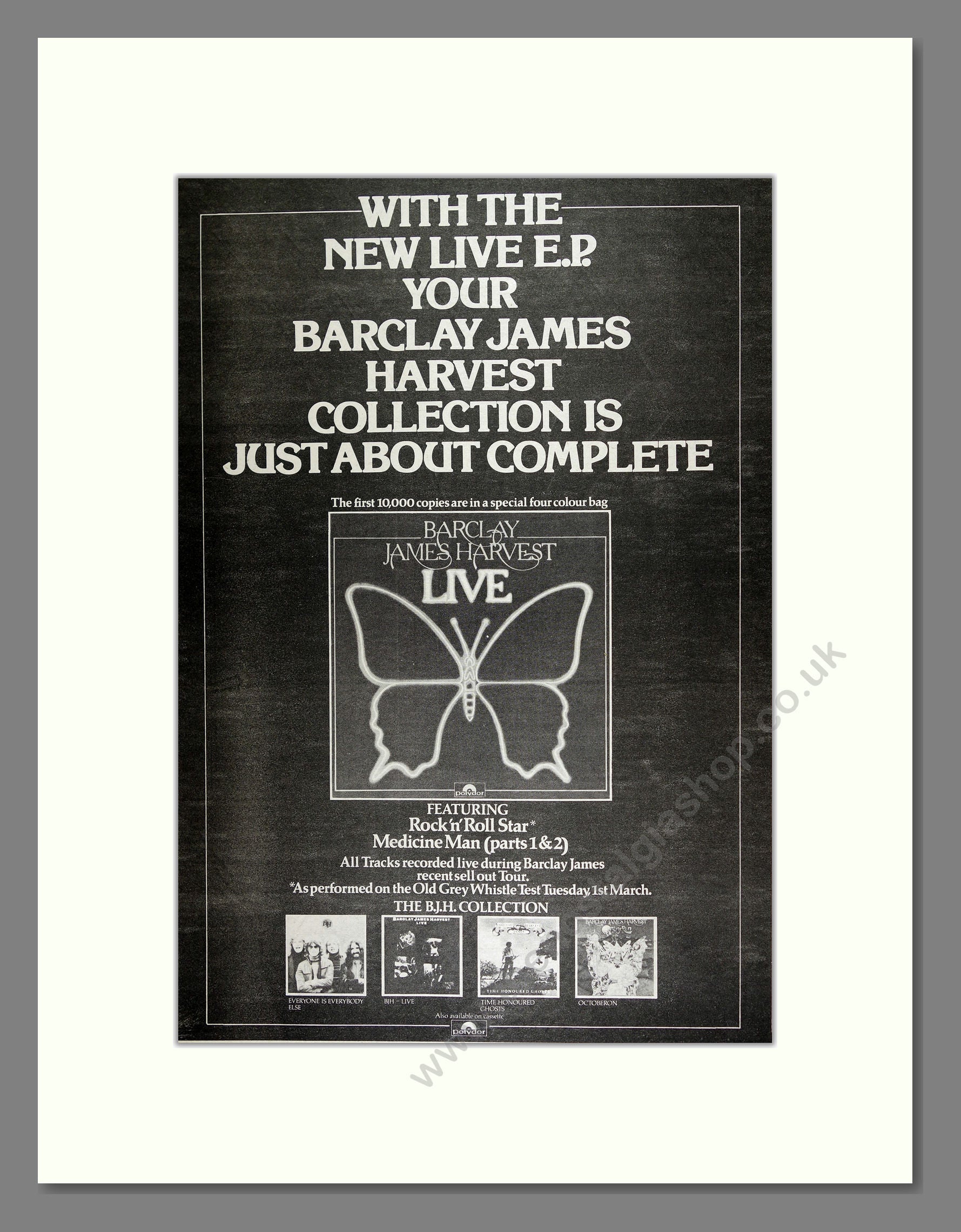 Barclay James Harvest - Live. Vintage Advert 1977 (ref AD16112)