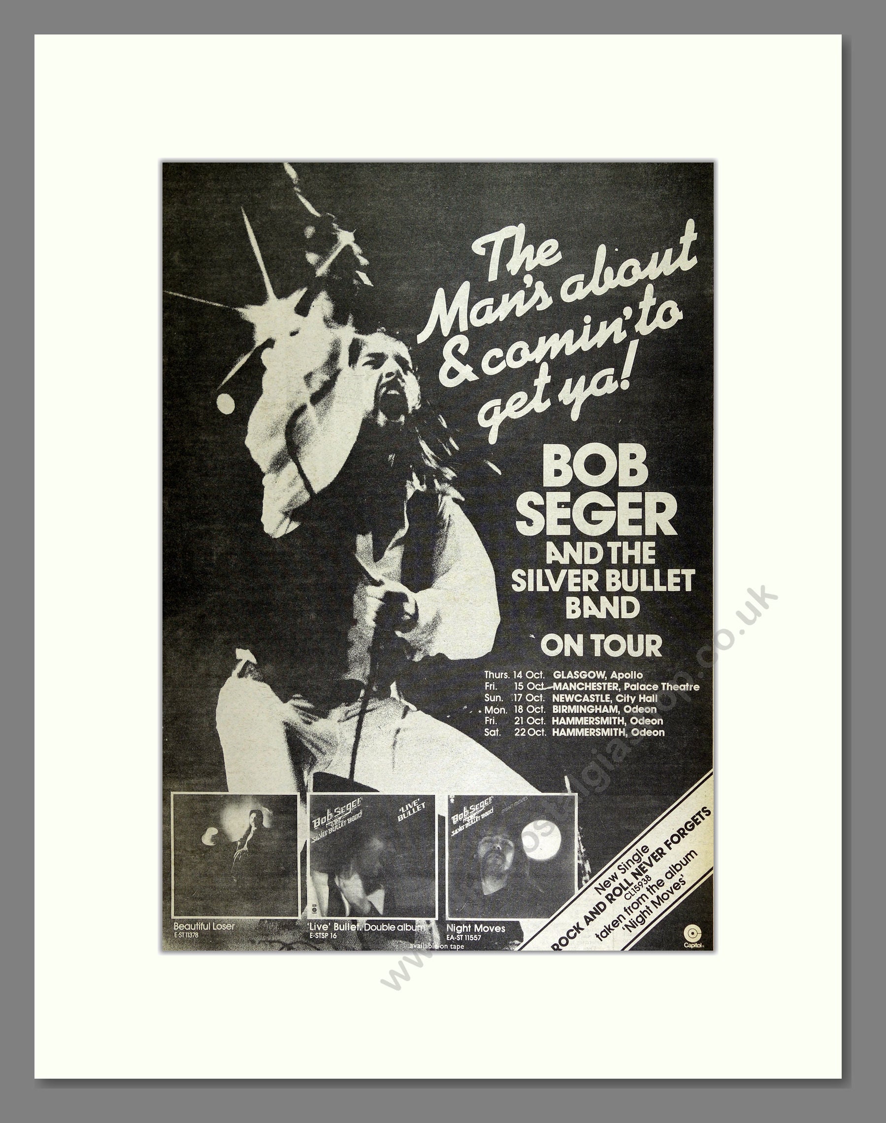 Bob Seger - UK Tour. Vintage Advert 1977 (ref AD16125)