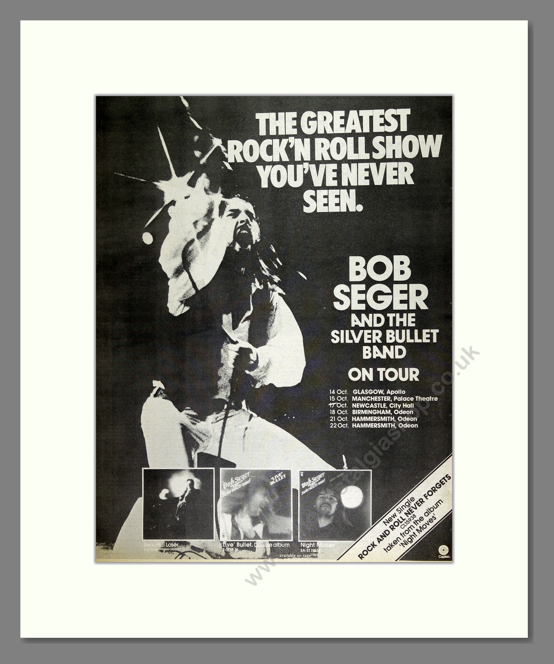 Bob Seger - UK Tour. Vintage Advert 1977 (ref AD16126)