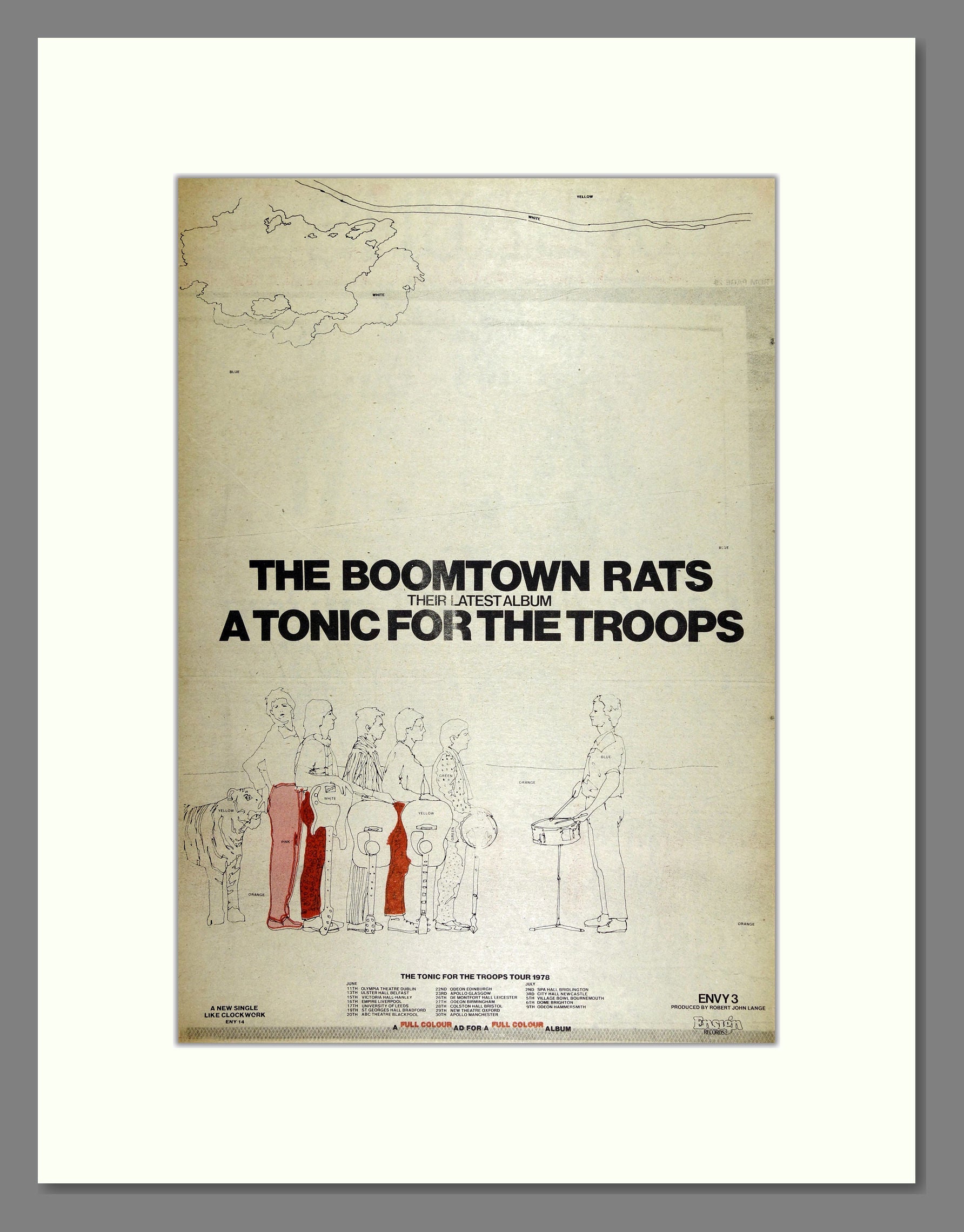 Boomtown Rats - Tonic for the Troops Tour. Vintage Advert 1978 (ref AD16129)