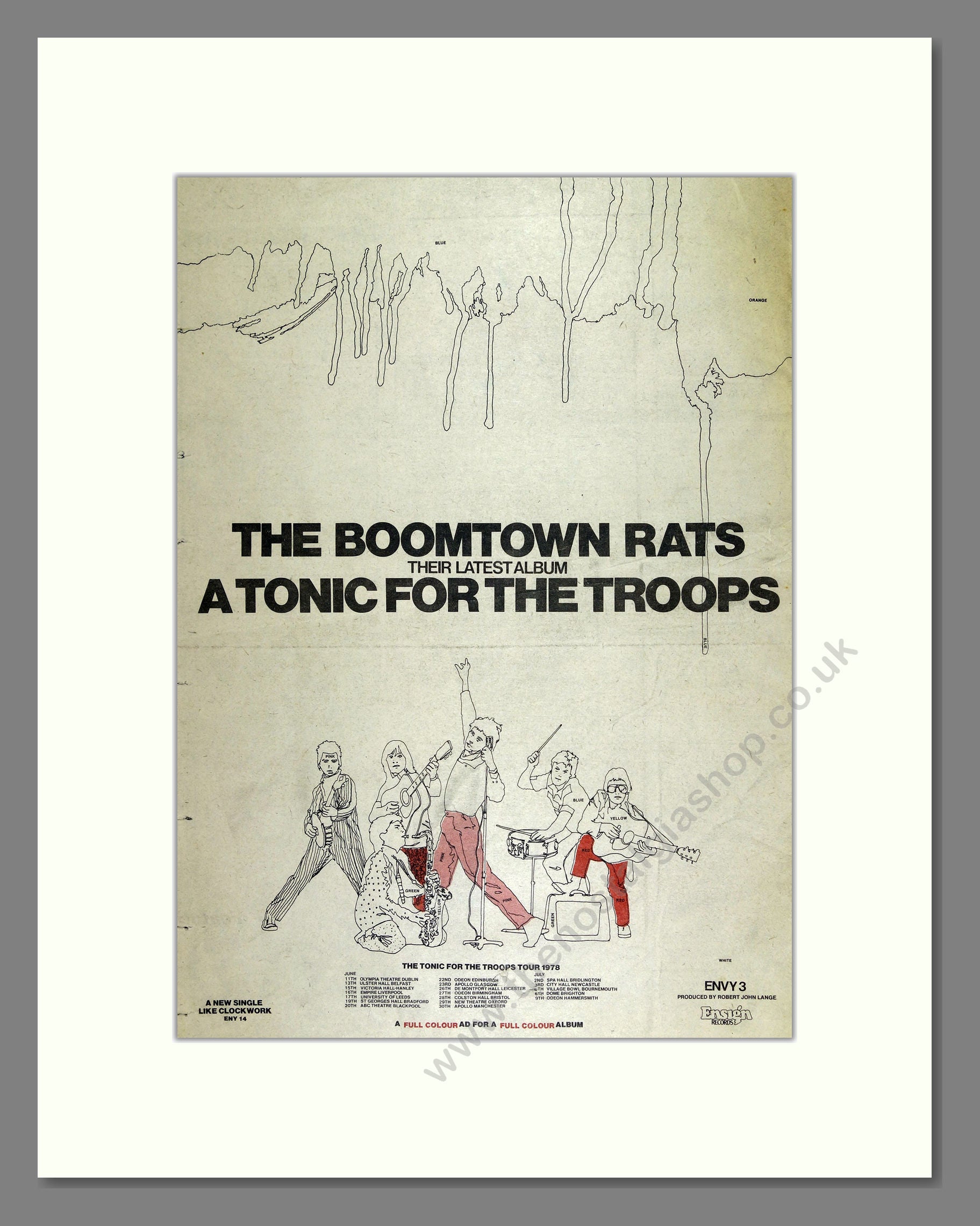 Boomtown Rats - Tonic for the Troops Tour. Vintage Advert 1978 (ref AD16130)