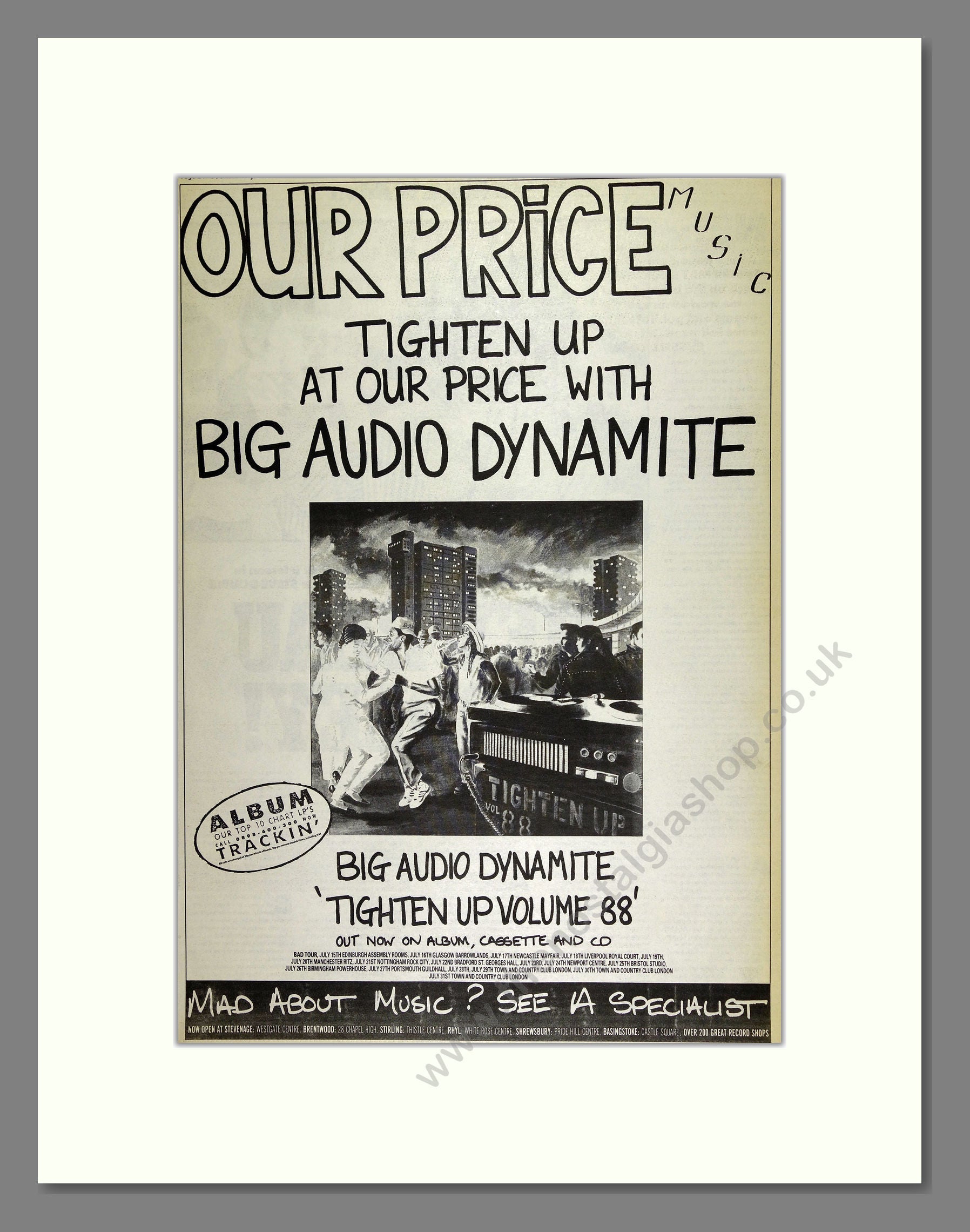 Big Audio Dynamite - Tighten Up. Vintage Advert 1988 (ref AD16158)