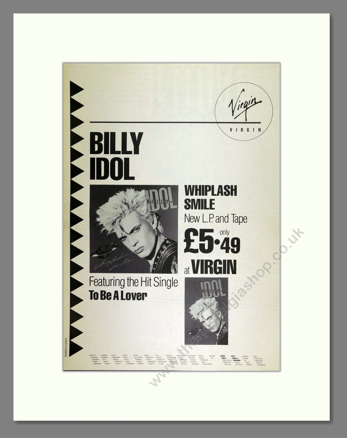 Billy Idol - Whiplash Smile. Vintage Advert 1986 (ref AD16262)