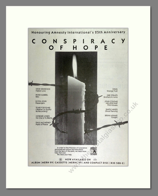 Conspiracy of Hope - Amnesty International 25th Anniversary. Vintage Advert 1986 (ref AD16274)