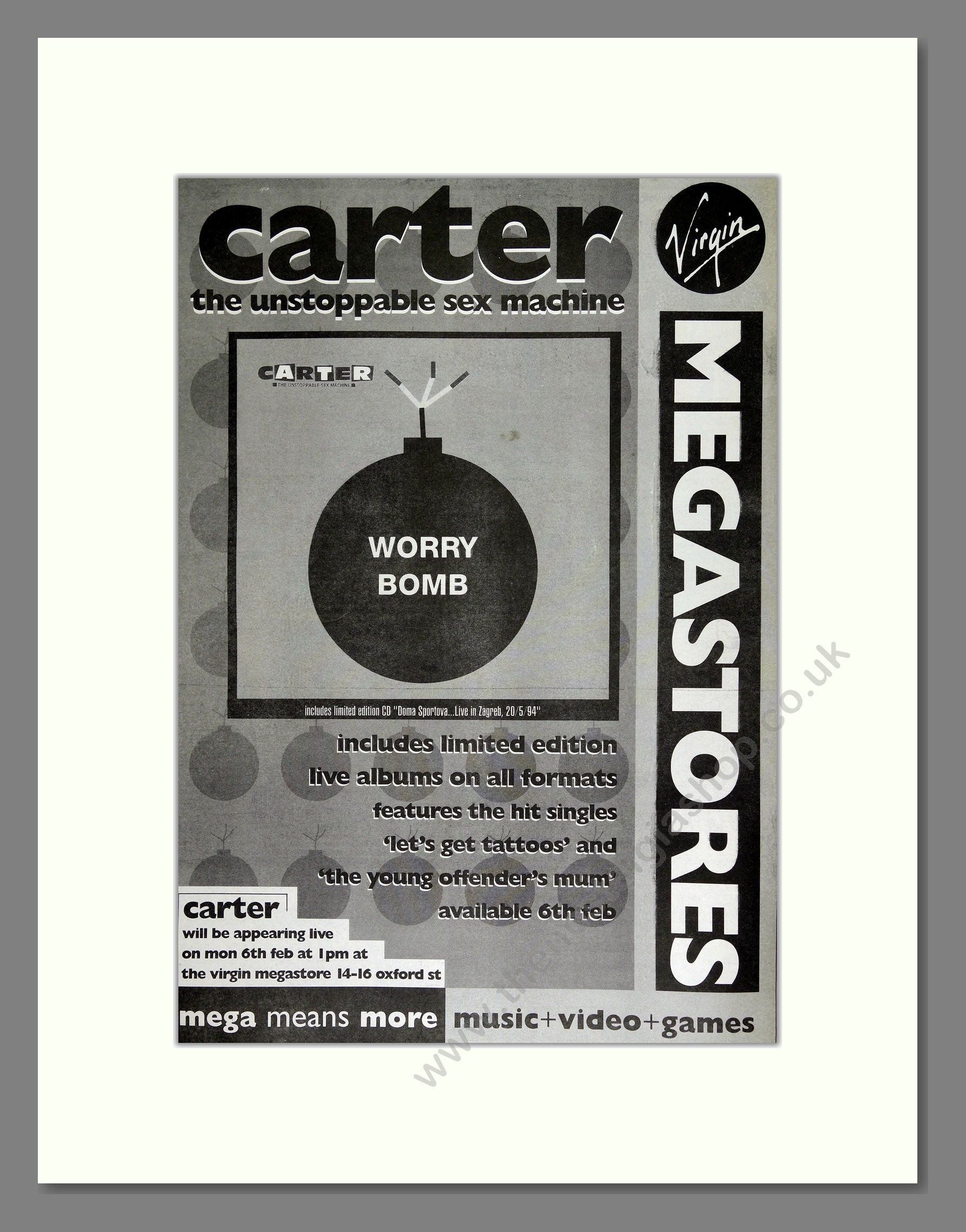 Carter USM - Worry Bomb. Vintage Advert 1995 (ref AD16287)