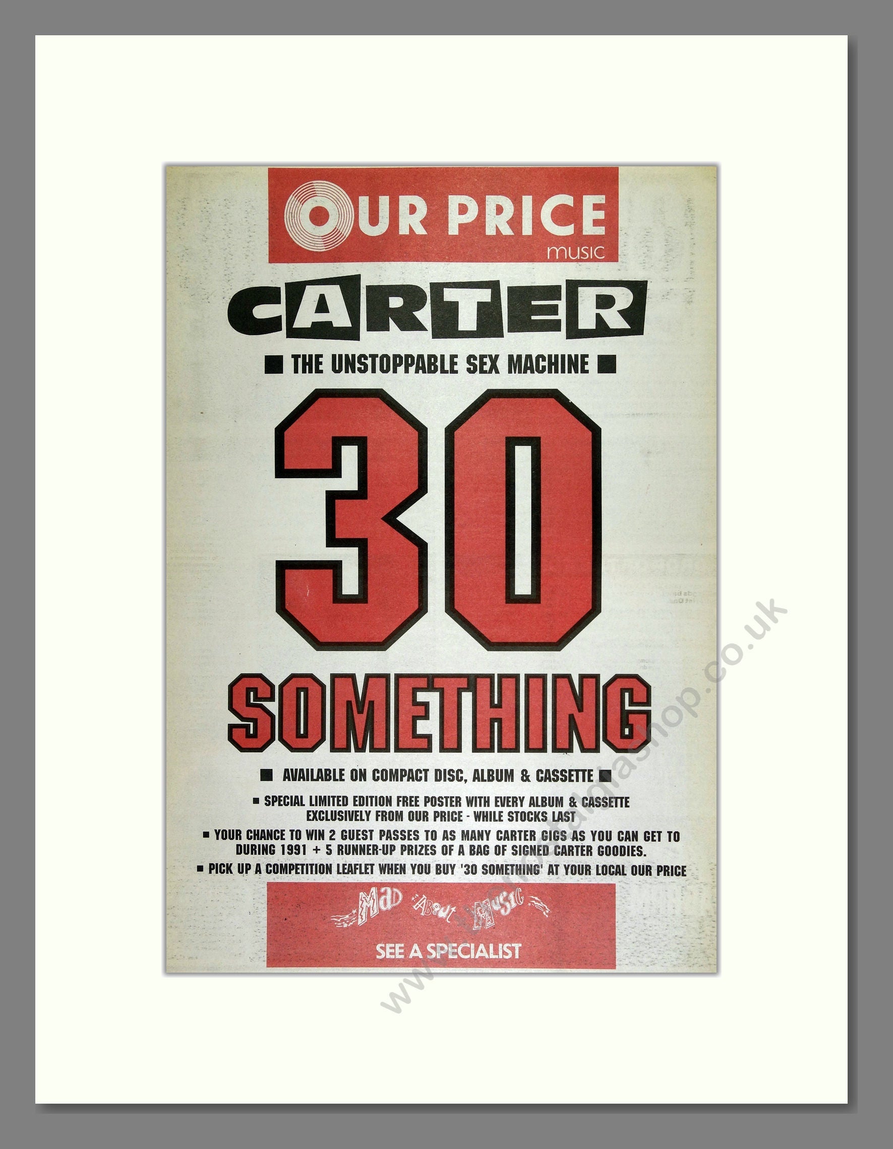 Carter USM - 30 Something. Vintage Advert 1991 (ref AD16288)