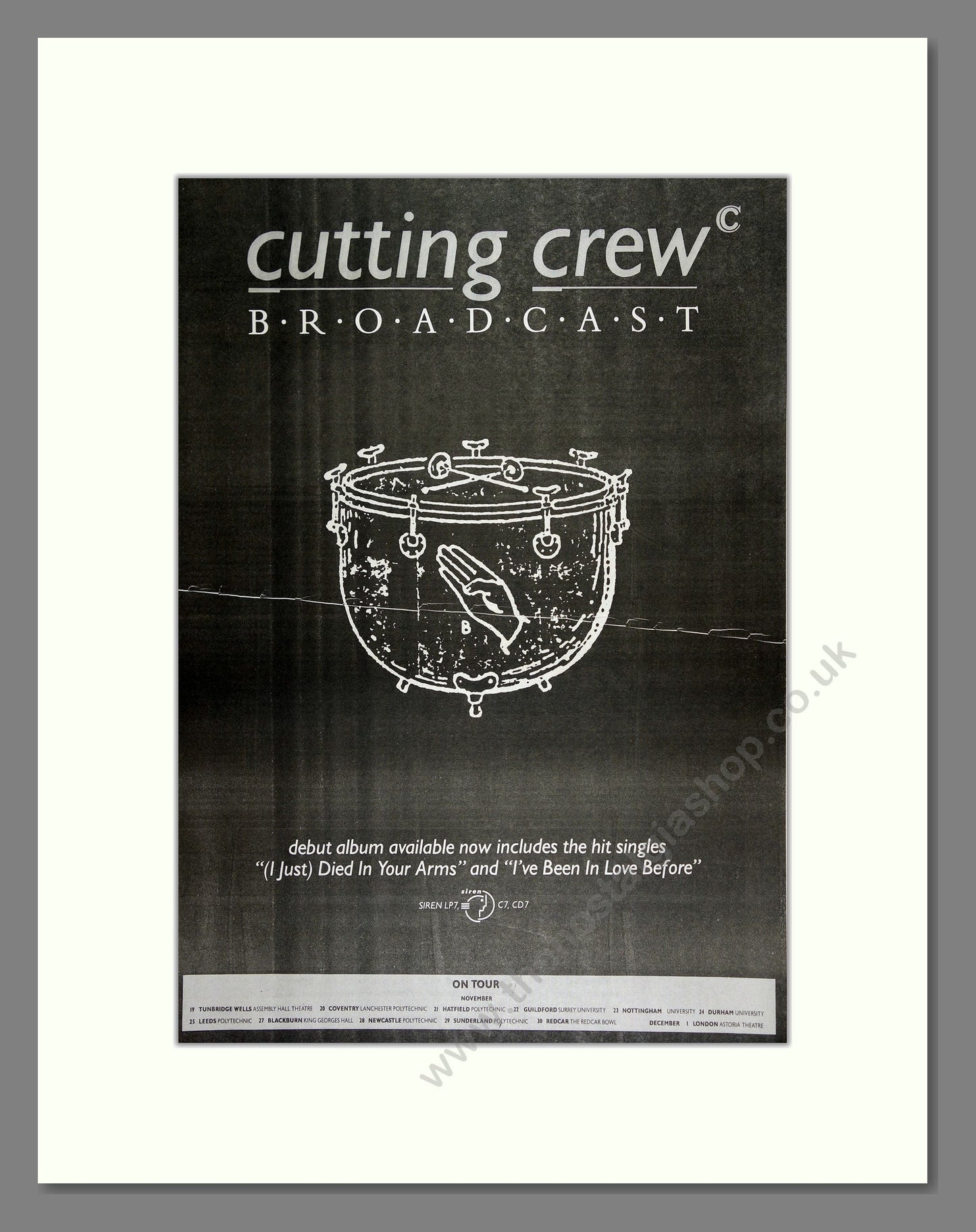 Cutting Crew - Broadcast. Vintage Advert 1986 (ref AD16294)