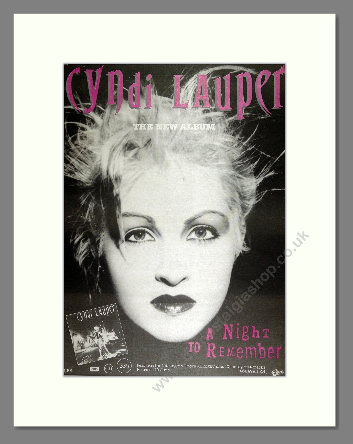 Cyndi Lauper - A Night to Remember. Vintage Advert 1989 (ref AD16301)