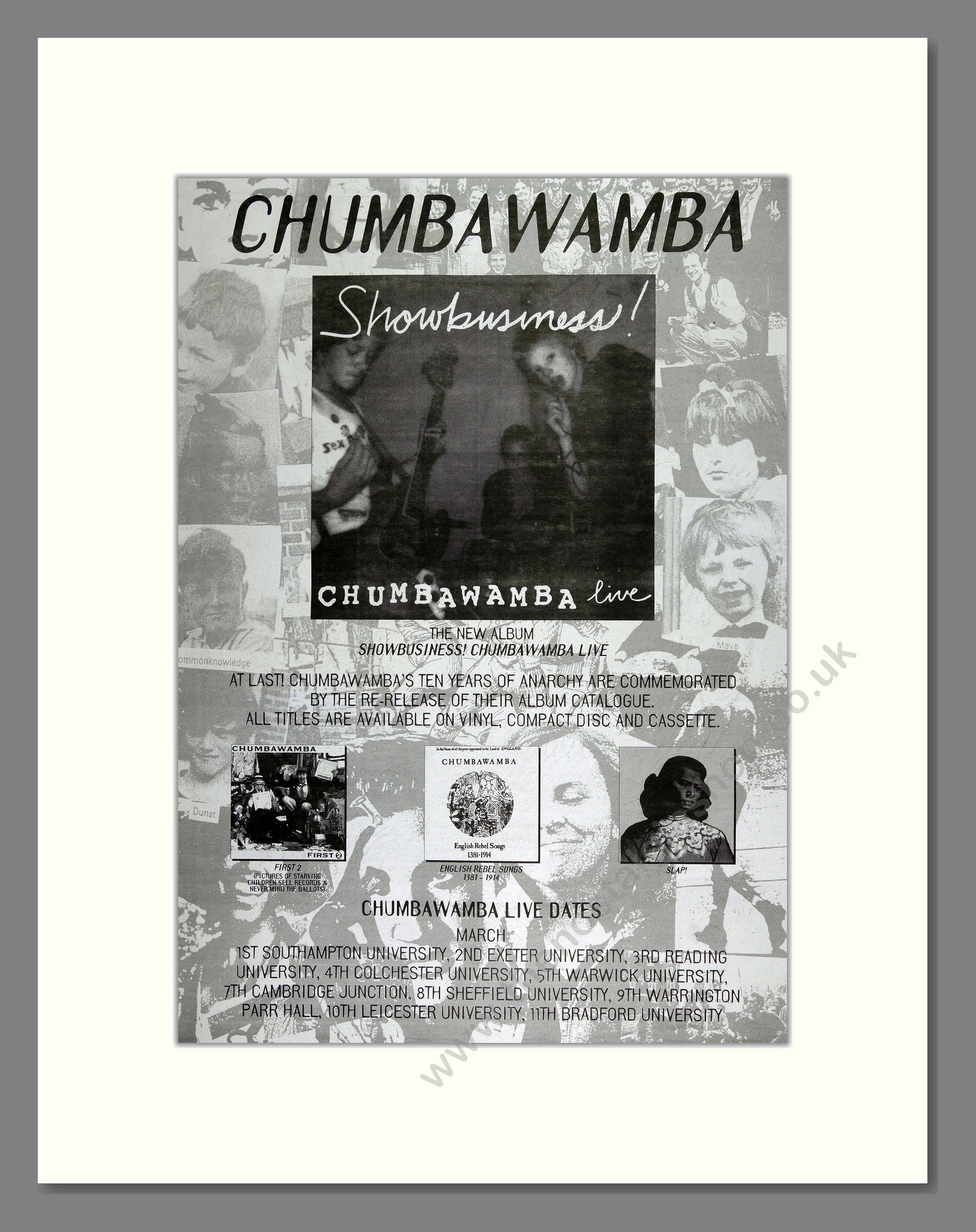 Chumbawumba - Showbusiness Live. Vintage Advert 1995 (ref AD16302)