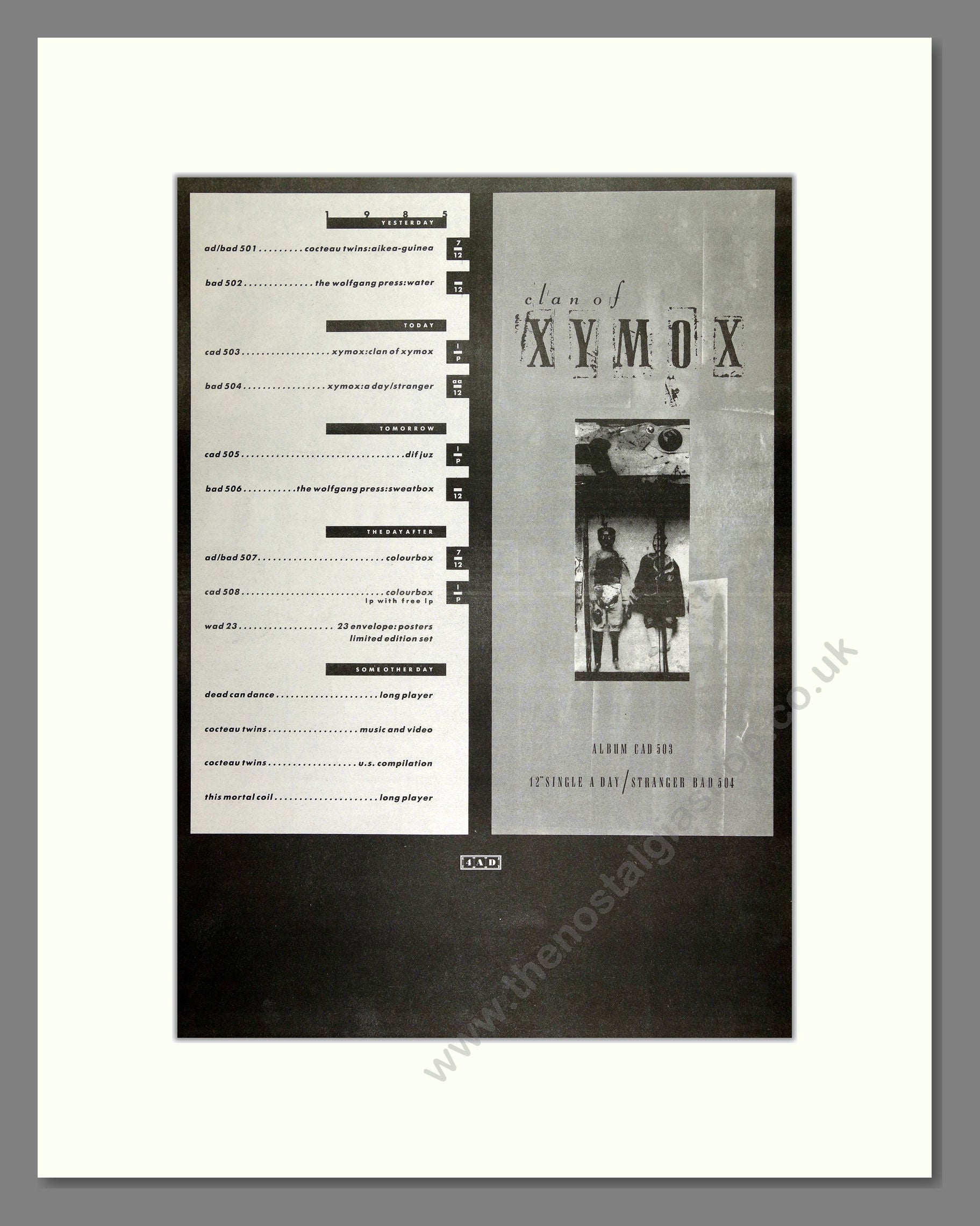 Clan of Xymox - CAD503. Vintage Advert 1985 (ref AD16310)